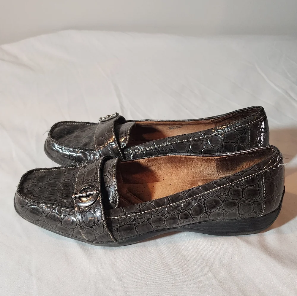 Naturalizer Cedar Patent Croc Slip-on Loafer Gray Leather 10W Minor Wear